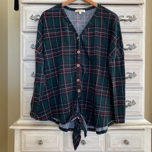 Vici Plaid Front Tie Knot Sweater